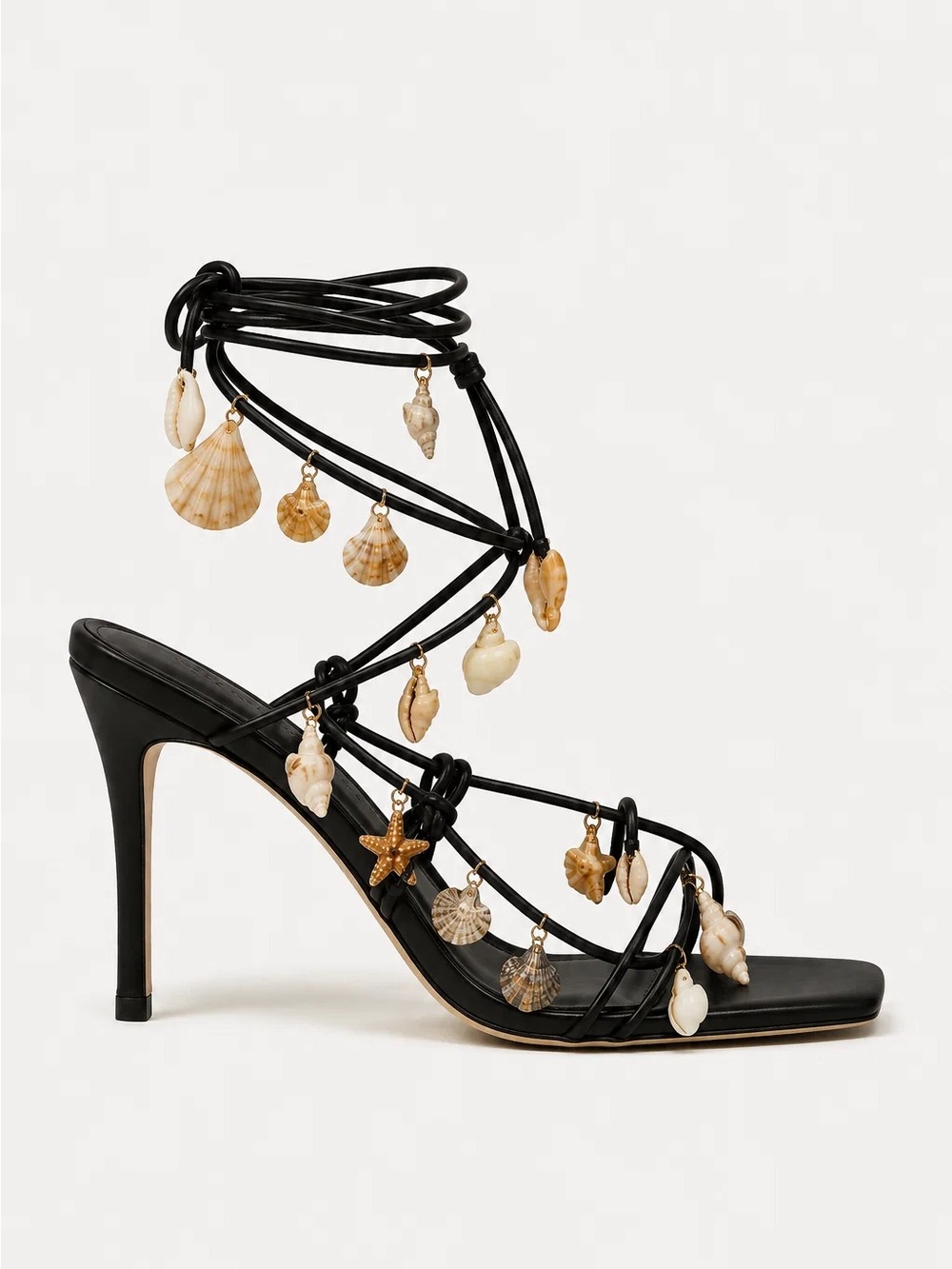 Seashells Lace Up Black Heels